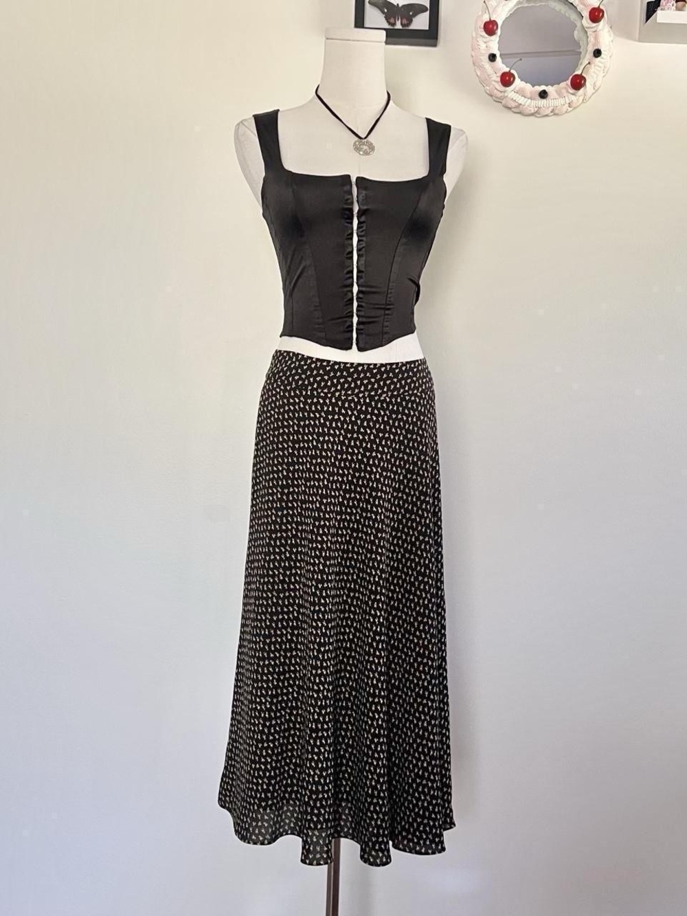 Jones New York Floral Midi Skirt Black & Pink Size 4 Like New